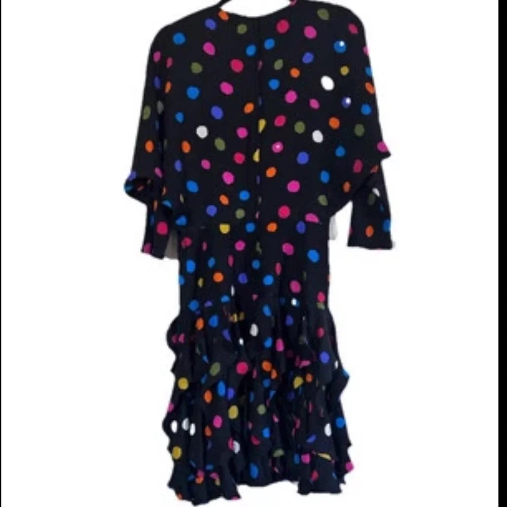 Gillian 100% Silk Vintage 80’s polka dot Ruffle midi Dolman sleeve dress size8 - Picture 7 of 13